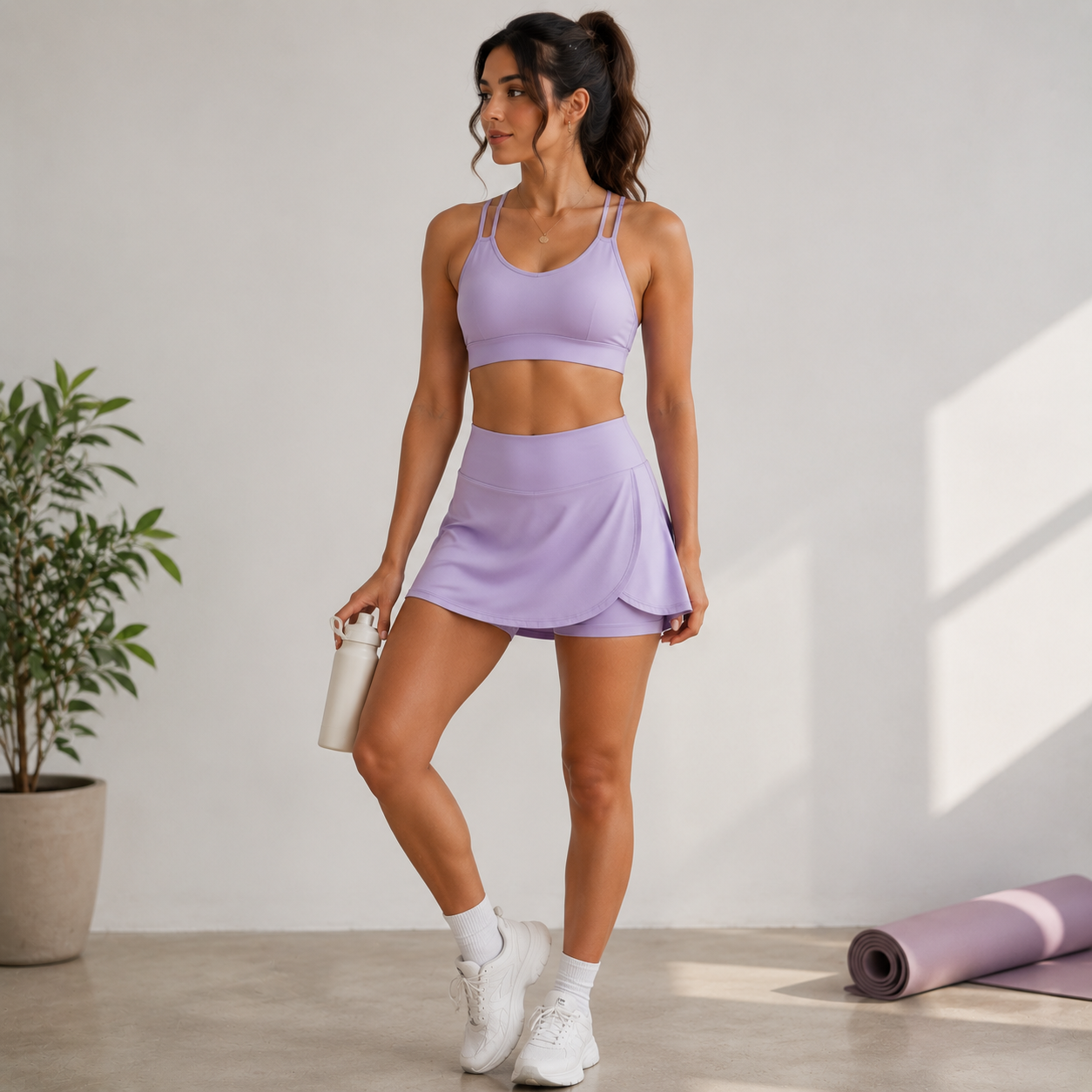 yoga wear, athleisure, gymwear, sports bra set, skorts, gymfits