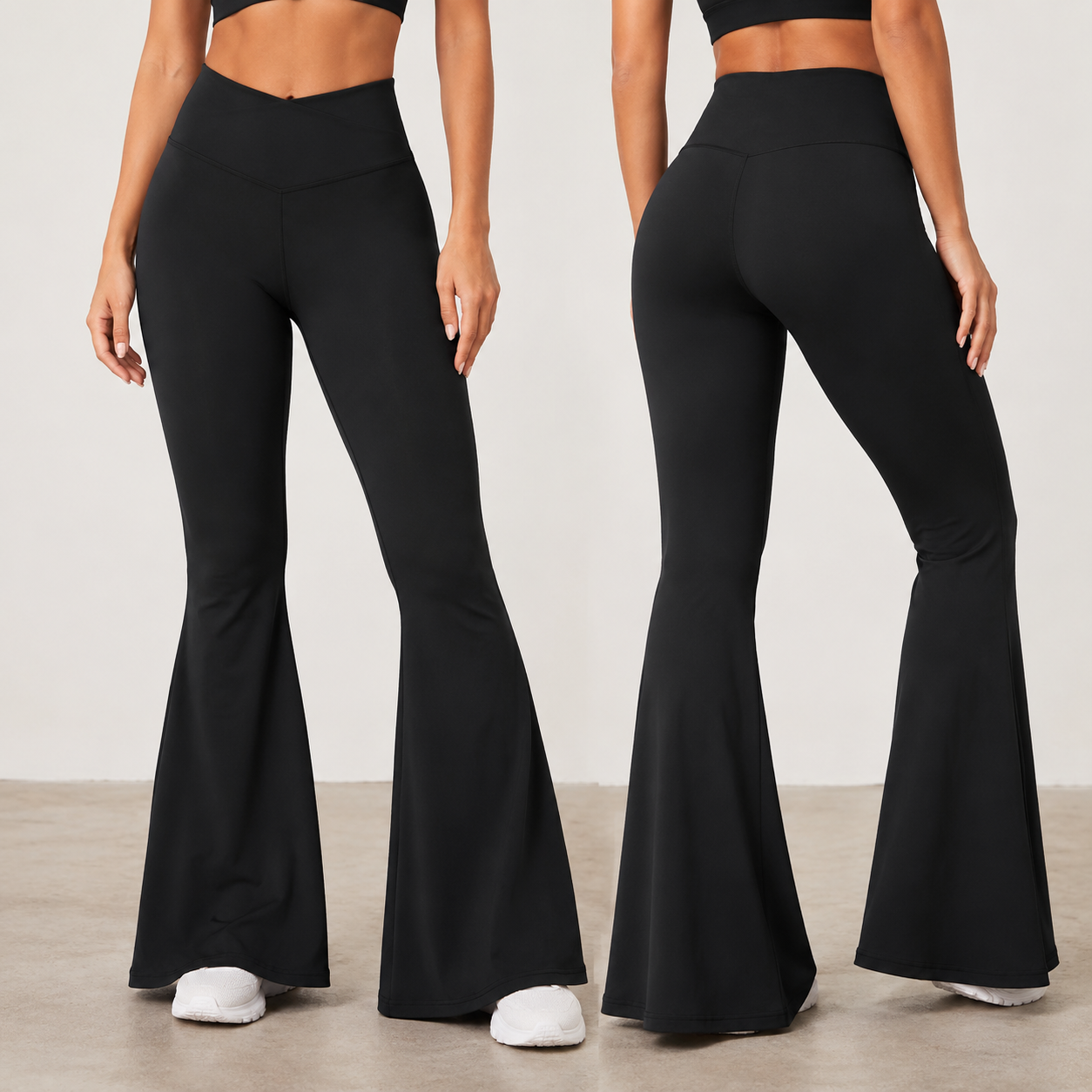 ChatGPT Image Aug 11, 2026, 10_31_31 AM gymwear, athleisure, yogawear,non polyester athleisure, bell bottom flare gym pants